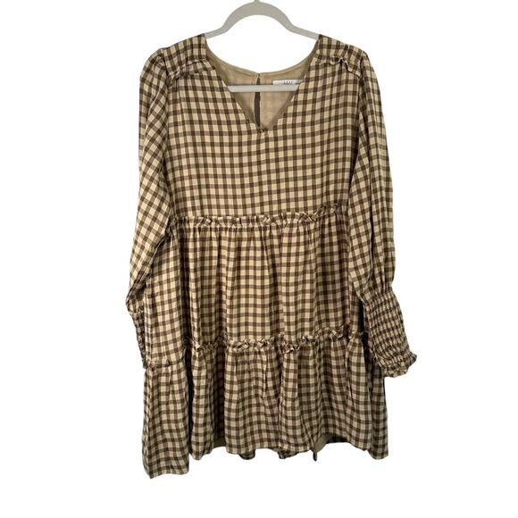 Tallulah Brown Plaid Tunic Mini Dress Long Sleeve Cottage Womens Medium - Picture 1 of 9